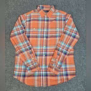 Polo Ralph Lauren Mens Shirt L Madras Plaid Orange Pockets Button Up Long Sleeve
